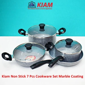 Kiam Non Stick 7 In 1 Piece Non-Induction Cookware Set Marble Coating Layers